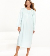 Reward yourself at the day's end. This nightgown by Miss Elaine features soft brushed back satin and a roomy fit, perfect for relaxing or sleeping.