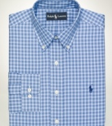 Round out your wardrobe of dress shirts with this crisp navy check from Polo Ralph Lauren.