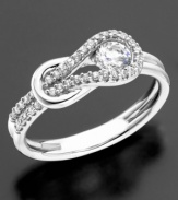 A beautiful diamond holds the knot in place, keeping it always secure in this Everlon(tm) solitaire pave ring featuring sparkling pave diamonds (1/2 ct. t.w.) set in 14k white gold.