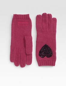 Crafted from a beautiful gypsy yarn crochet, these ultra-cozy, ultra-plush gloves are designed with a jeweled appliqué heart.Wool/Rayon/Nylon/CashmerePull-on styleLength, about 8Dry cleanImported