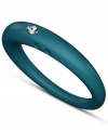 Stackable style with a hint of sparkle! DUEPUNTI's unique ring is crafted from turquoise-colored silicone with a round-cut diamond accent. Set in sterling silver. Ring Size Small (4-6), Medium (6-1/2-8) and Large (8-1/2-10)