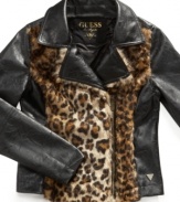 Exotic meets tough-this faux-leather jacket with faux-fur accents from Guess is a piece any little diva will love.