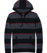 Stylish and sporty hooded sweater in chunk horizontal stripes by Retrofit.