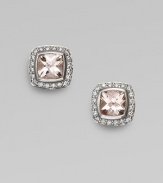 From the Petite Albion Collection. Glistening soft pink morganite is surrounded by pavé diamonds set in sterling silver.Diamonds, 0.40 tcw Morganite Sterling silver About ¼ square Post back Imported