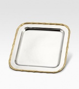 A contemporary piece with natural, organic detail in gleaming stainless steel with alloy metal feet and 24k goldplated bamboo detail. From the Evoca CollectionStainless steel with alloy metal and 24k goldplate10 X 10Hand washImported