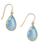 A touch of color livens any look. These stunning 10k gold earrings feature pear-cut medium blue chalcedony stones (6-1/5 ct. t.w.) on french wire. Approximate drop: 1 inch.