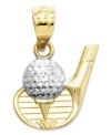 A hole in one! This sporty golf club and golf ball charm is perfect for the aspiring Tiger Woods. Crafted in 14k gold and sterling silver. Chain not included. Approximate length: 3/5 inch. Approximate width: 1/2 inch.