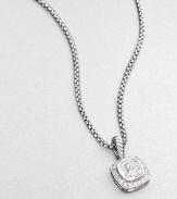 From the Petite Albion Collection. Squared and tiered, a pretty pendant shimmers with pavé diamonds and hangs from a sterling silver box chain. Diamonds, 0.34 tcw Chain length, about 17 Pendant, about ½ square Lobster clasp Made in USA