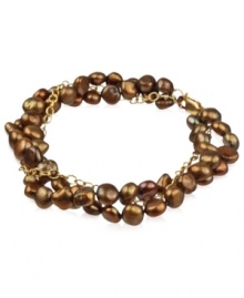 Go for a subtle hint of color. This beautiful bracelet features bronze-colored cultured freshwater pearls (6-7 mm) set in 18k gold over sterling silver. Approximate length: 18 inches.