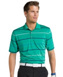 Practice makes perfect. No matter how long you're out on the links, this Izod performance golf shirt has UPF protection and moisture wicking to keep you in top condition.