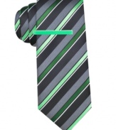 Diagonal stripes with a dash of minty color. Never forget to finish your evening attire with a bold tie by Alfani RED.