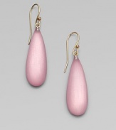 From the Lucite Collection. Elegantly sleek drops of hand-sculpted, hand-painted Lucite in soft pink on graceful wires.LuciteGoldtoneLength, about 1¾Ear wireMade in USA