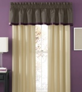 Martha Stewart Collection's Brownstone window treatments feature lush, neutral fabrics accented with ribbon detailing upon the valance, making over your room with a modern take on traditional style.