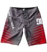 Get edgy. Add some flair to your swim style with these comfortable patterned board shorts from DC Shoes.