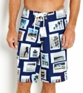 Lace up in these boardshort swim trunks from Nautica and crash the waves in classic style.