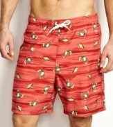 Turn any crabby mood around and get ready to play in the sun with these fun swim trunks from Nautica.