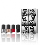 Andy Warhol believed a trademark look was essential to achieve superstar status. Certain to make its mark as a cult classic, NARS' exclusive polish set smolders in camera-ready shades from tomato soup red to scintillating silver. Gift set includes: Back Room/Black; Soup Can/Perfect red; Chelsea Girls/Innocent beige and Silver Factory/Aluminum all inside a matchbox folding carton. 