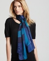 In silky satin, this Burberry scarf showcases the British brand's signature check print in a cool blue palette.