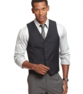 Check off sophisticated, suited-up style with this sleek slim-fit vest from Alfani Red.