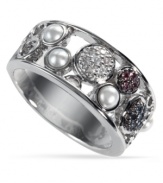 More to embrace. EFFY Collection's sterling silver ring is adorned with cultured freshwater pearls (3-3.5 mm), as well as white sapphire, blue topaz and pink tourmeline accents (1/6 ct. t.w.), bringing together an array of elegant styles. Size 7.