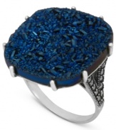 Beautiful in blue. Genevieve & Grace's square ring, set in sterling silver, is adorned with blue druzy and glittering marcasite for a look that's truly stunning. Approximate width: 3/4 inch. Size 7.