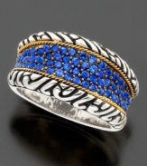 With a glittering row of round-cut sapphires (5/8 ct. t.w.), Balissima by Effy Collection's ring offers a magnificently old world sense of refinement. With a braided sterling silver band accented with 18k gold.