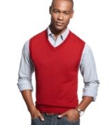 You'll get solid style scores every time you step out in this sharp wool-blend sweater vest from Club Room.