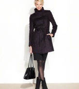 Tahari effortlessly balances fashion and function with the tailored design of this coat. Its streamlined look and belt at the waist add classic touches that never go out of style.