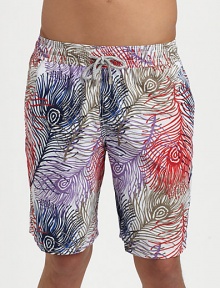 A colorful array of sea-inspired prints accent these classic-fitting swim trunks, in quick-drying nylon, for superior support and comfort.Elastic drawstring waistSide slash, back flap pocketInseam, about 9Polyamide nylonMachine washImported