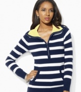 The epitome of preppy, heritage style, this half-zip pullover from Lauren Jeans Co. is knit in ultra-smooth combed cotton yarns for a warm, comfortable wear.