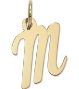 The perfect gift for Michelle. This polished M initial charm features a pretty, small script design in 14k gold. Chain not included. Approximate length: 7/10 inch. Approximate width: 3/10 inch.