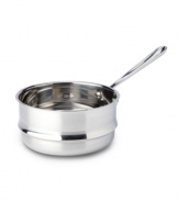 Nesting comfortably inside the saucepan, the double boiler provides the perfect space for whisking sauces that can't take direct heat. All-Clad's high-performance double boiler is constructed with a durable stainless steel interior, a pure aluminum core and a hand-polished mirror-finished exterior. Lifetime warranty.