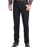 A straight fit and a dark wash make these Kenneth Cole Reaction jeans a stylish and flattering choice.