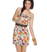 Add floral punch to your dress closet with this strapless number from American Rag! With a super sweet print and waist-cinching belt, this dress makes it easy to score cute style!