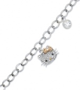 A style that's sure to make you smile. Hello Kitty's sterling silver bracelet features a charm of the iconic character in pave crystals and a round-cut crystal charm for an extra touch of shimmer. Approximate length: 7-1/2 inches.