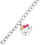 The center of attention. Hello Kitty's sterling silver link bracelet features a stylish charm of the ever-popular character for a whimsical touch. Approximate length: 7-1/2 inches. Approximate drop: 1/2 inch.