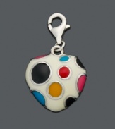 Brighten up any bracelet or necklace with a colorful polka-dotted heart. Crafted in sterling silver with a lobster claw clasp. Approximate drop: 1/2 inch.