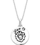 Generous, warm, creative & faithful. Unwritten's chic Zodiac pendant features the signature Leo design with these unique qualities listed on the reverse side. Set in sterling silver. Approximate length: 18 inches. Approximate drop: 3/4 inch.