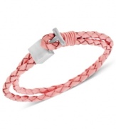 It's a wrap. This trendy, colorful men's wrap bracelet amps up any look with two strands of braided pink leather and a stainless steel clasp. Approximate length: 8-1/4 inches.