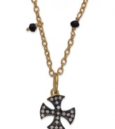 Crossover appeal. This necklace, crafted from 14k gold over sterling silver and oxidized sterling silver, is centered by a stylized cross adorned with cubic zirconia accents. Approximate length: 16 inches. Approximate drop: 3/4 inch.