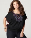 Snag an on-trend bohemian look with Style&co.'s short sleeve plus size top, accented by embroidery. (Clearance)