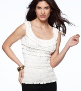 Allover smocking & ruffle trim add feminine flair to this Studio M top for a pretty spring staple!