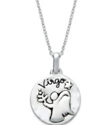 Diligent, modest, meticulous & reliable. Unwritten's chic Zodiac pendant features the signature Virgo design with these unique qualities listed on the reverse side. Set in sterling silver. Approximate length: 18 inches. Approximate drop: 3/4 inch.