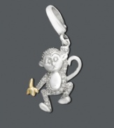 Go bananas every time you wear this adorable monkey. Charm features a swinging diamond dusted monkey holding a gold banana. Charm crafted in 14k gold and sterling silver. Lobster claw clasp. Approximate drop: 1-1/3 inches.