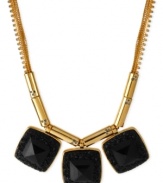 Kenneth Cole New York assembles an elegant frontal necklace with a post-modern bent. Crafted from gold-tone mixed metal, the necklace features tubes and chains as well as black accents for a daring look. Approximate length: 15 inches + 3-inch extender. Approximate drop: 1-1/2 inches.