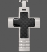 Keep the faith. This symbolic men's pendant features a cross shape set in stainless steel and black carbon fiber. Approximate length: 24 inches. Approximate drop length: 2 inches. Approximate drop width: 1-1/4 inches.