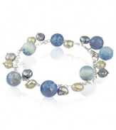 Cool, calm and collected. This serene bracelet features dyed-blue agate (31-1/2 ct. t.w.) and cultured freshwater pearls (6-7 mm). Set in sterling silver. Approximate length: 7-1/2 inches.