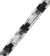 The perfect blend of symbolism and style, this men's bracelet features a stainless steel setting with single-cut black diamonds in a cross pattern. Approximate length: 8-1/2 inches.