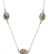 An elegant touch, times three. Studio Silver's 18k gold over sterling silver necklace is adorned with labradorite stations (4-3/8 ct. t.w.) for a subtle, yet bold, fashion statement. Approximate length: 16 inches + 2-inch extender. Approximate diameter, labradorite stations: 1/2 inch.