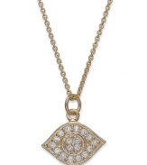 Good luck and a hint of glamour. B. Brilliant's sparkling evil eye pendant highlights round-cut cubic zirconias (1/5 ct. t.w.) in 18k gold over sterling silver. Approximate length: 18 inches + 3-inch extender. Approximate drop length: 1/2 inch. Approximate drop width: 5/8 inch.